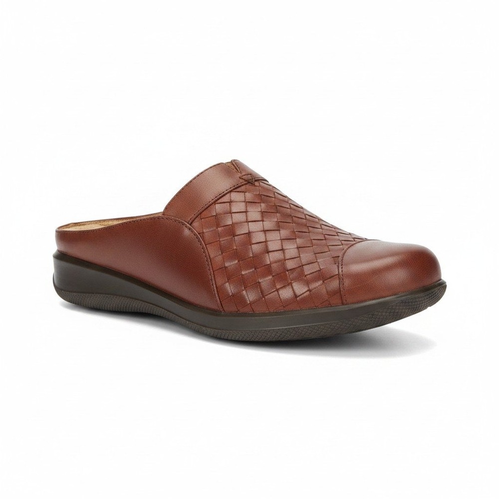 SoftWalk Woven Leather Mules‎ 10W Brown Slip On Comfort Clogs Classic